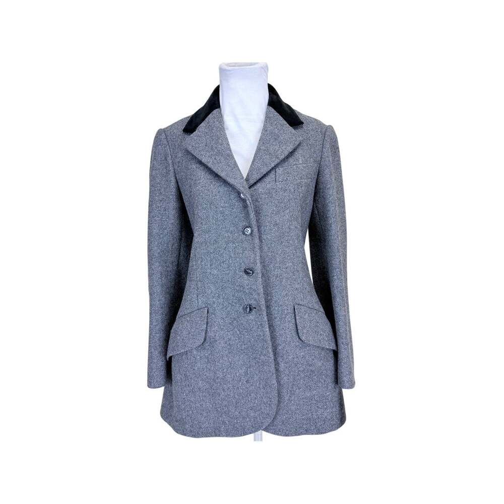 Vintage 70s Anne Klein Grey 100% Wool Tweed Blazer Velvet Collar G Fox Plaza 5